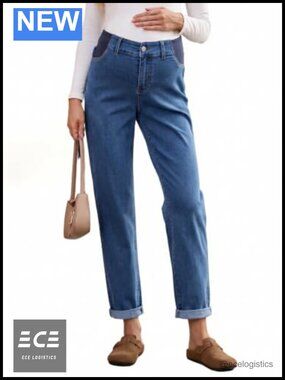 Maternity Jeans Elastic Waist Fleece Lined Pregnancy Pants Skinny Straight Leg